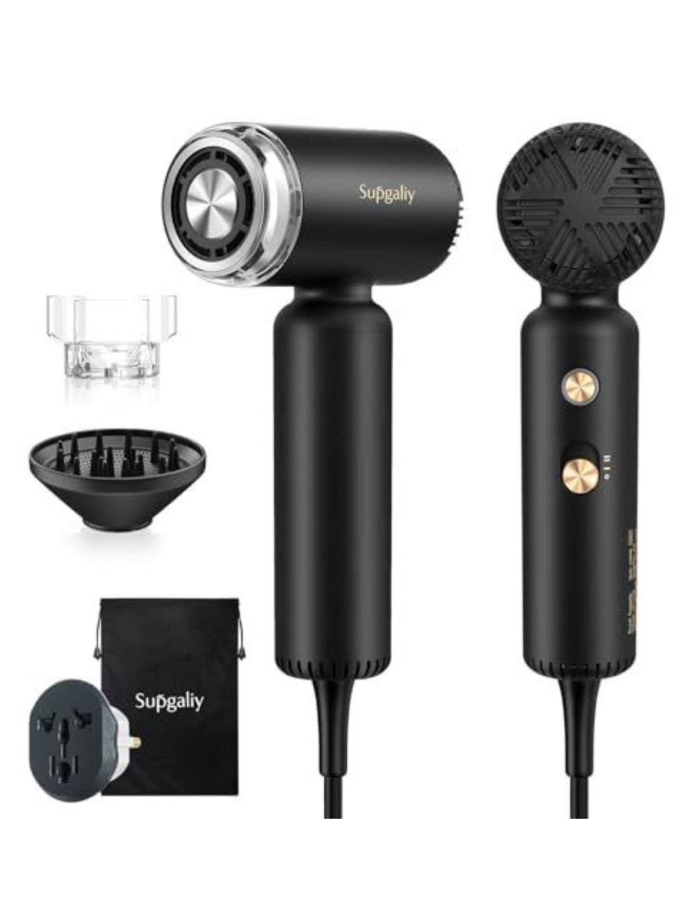 Supgaliy Black Travel Hair Dryer & Styler